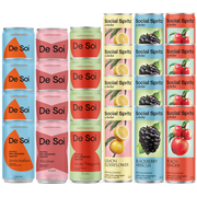 De Soi Mixed Party Pack with non-alcoholic aperitif and Social Spritz adaptogen cans.