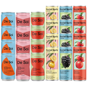 De Soi Mixed Party Pack with non-alcoholic aperitif and Social Spritz adaptogen cans.