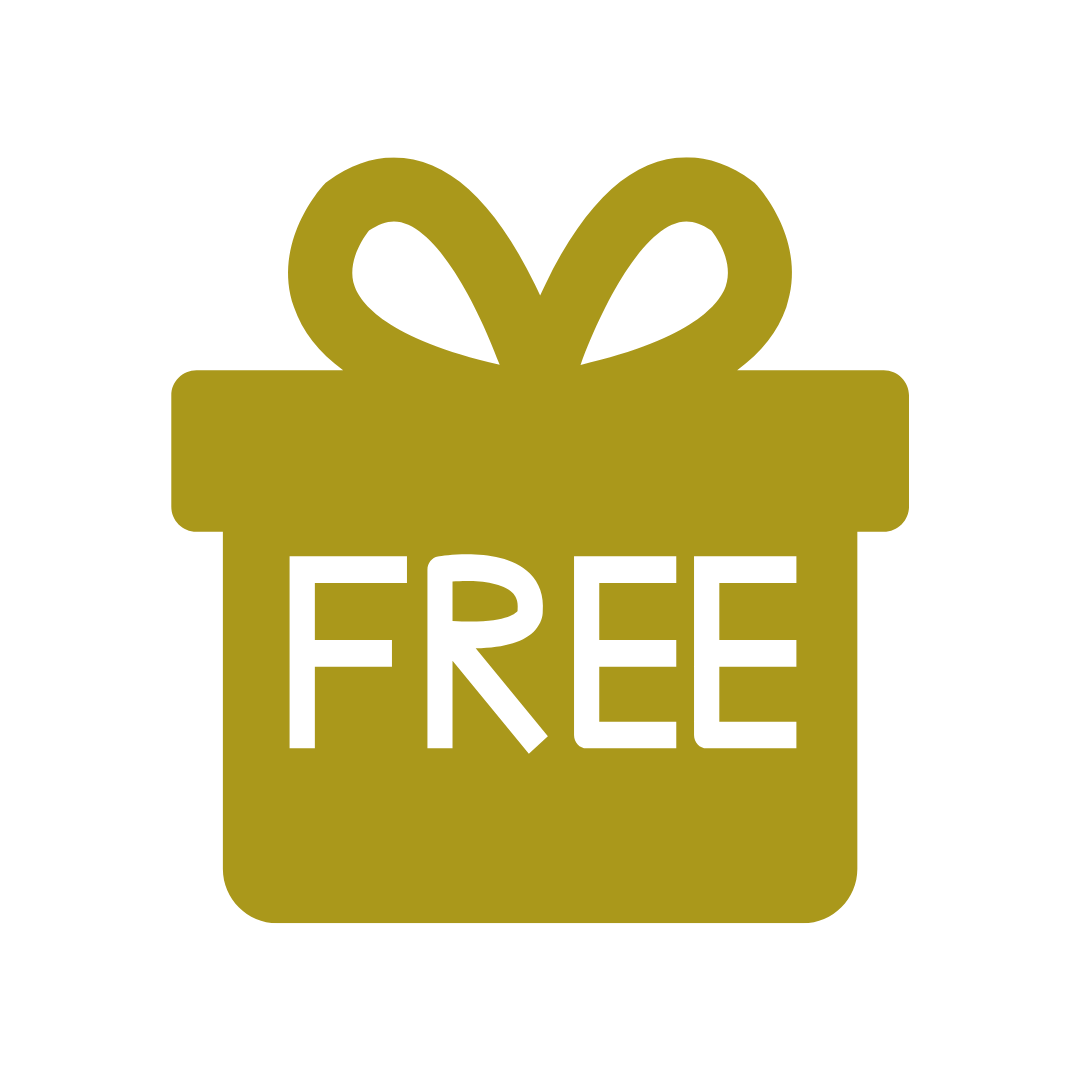 Gold gift box icon with a bow and the word FREE across the front.