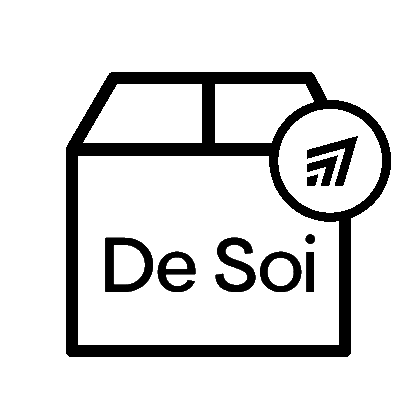 Line-drawn shipping box labeled De Soi with a package protection badge.