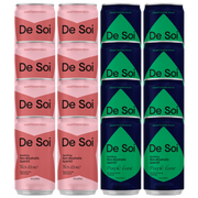 De Soi Wine Night Duo featuring four Très Rosé pink cans and four Purple Lune dark blue cans arranged in a two-by-two grid.